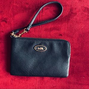 Coach Black Pebbled Leather Wristlet